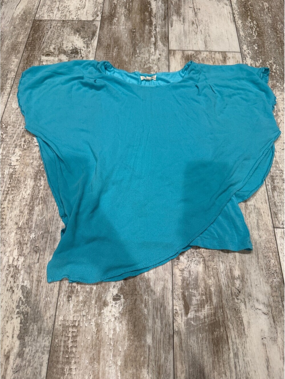 Artisan Crafted Turquoise Draped Blouse Women’s S Boho Dolman